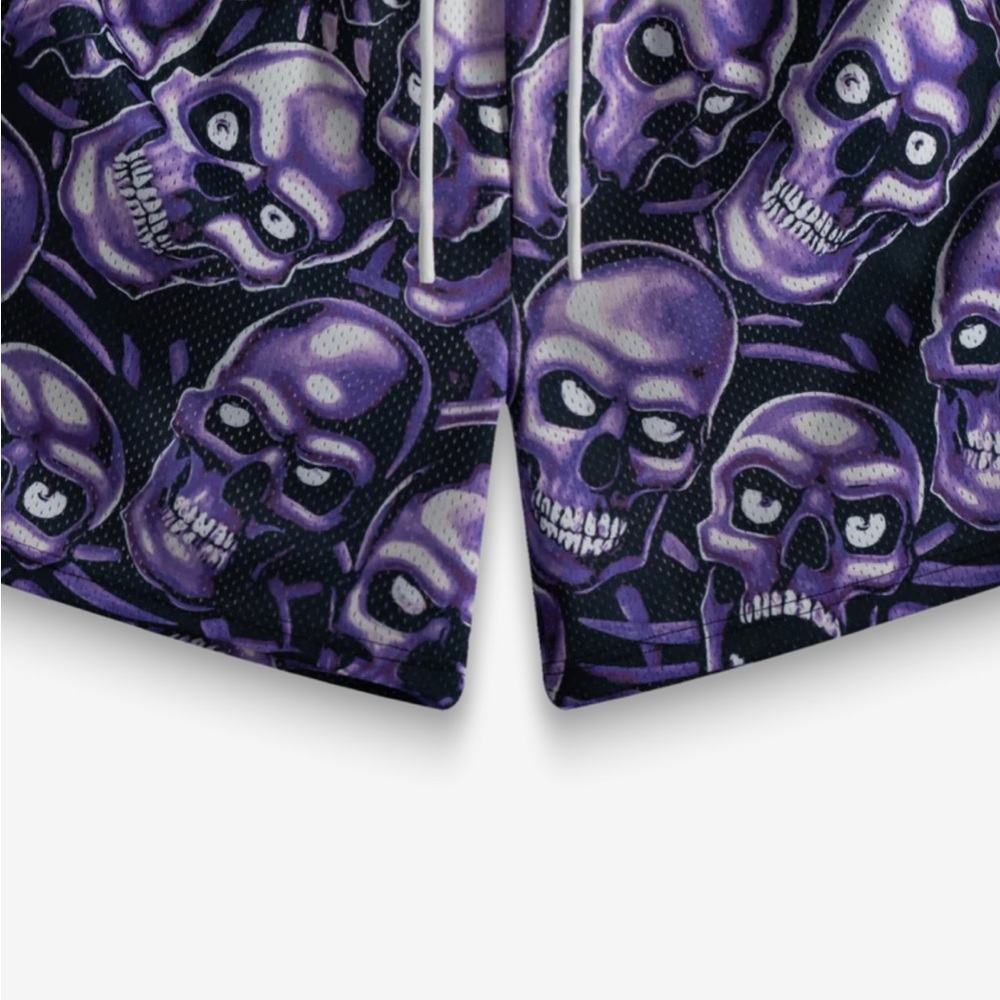 Bravest Studio Purple Skull Patterned Shorts